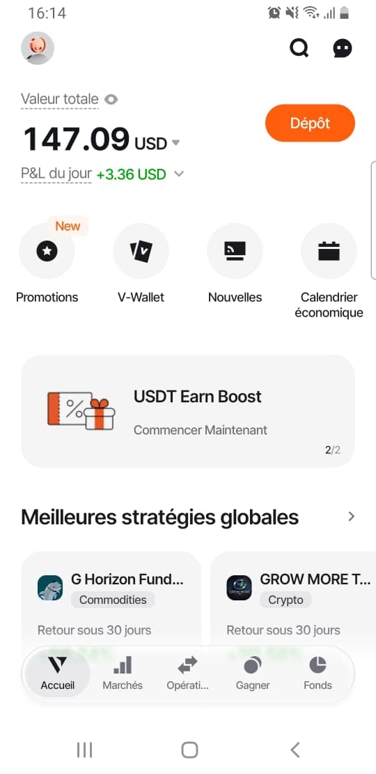 Résultat élève Gold Empire, solde 147 $