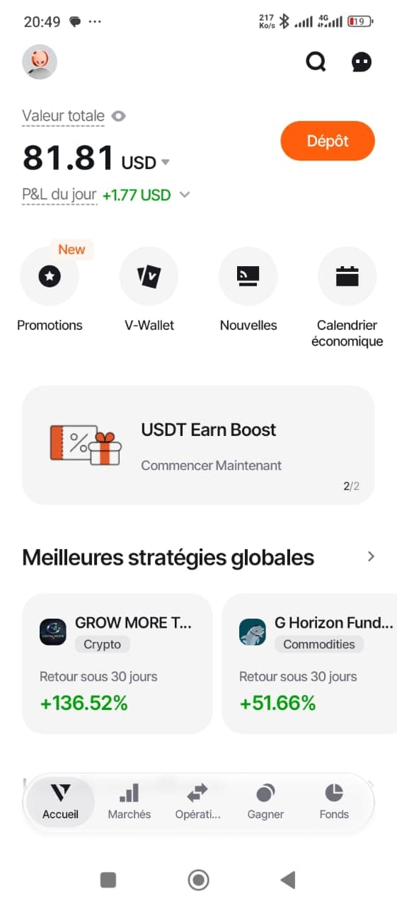 Résultat élève Gold Empire, solde 81 $