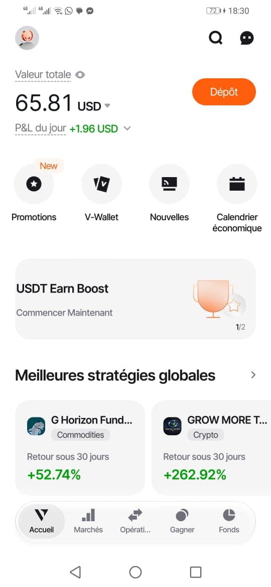 Résultat élève Gold Empire, solde 65 $