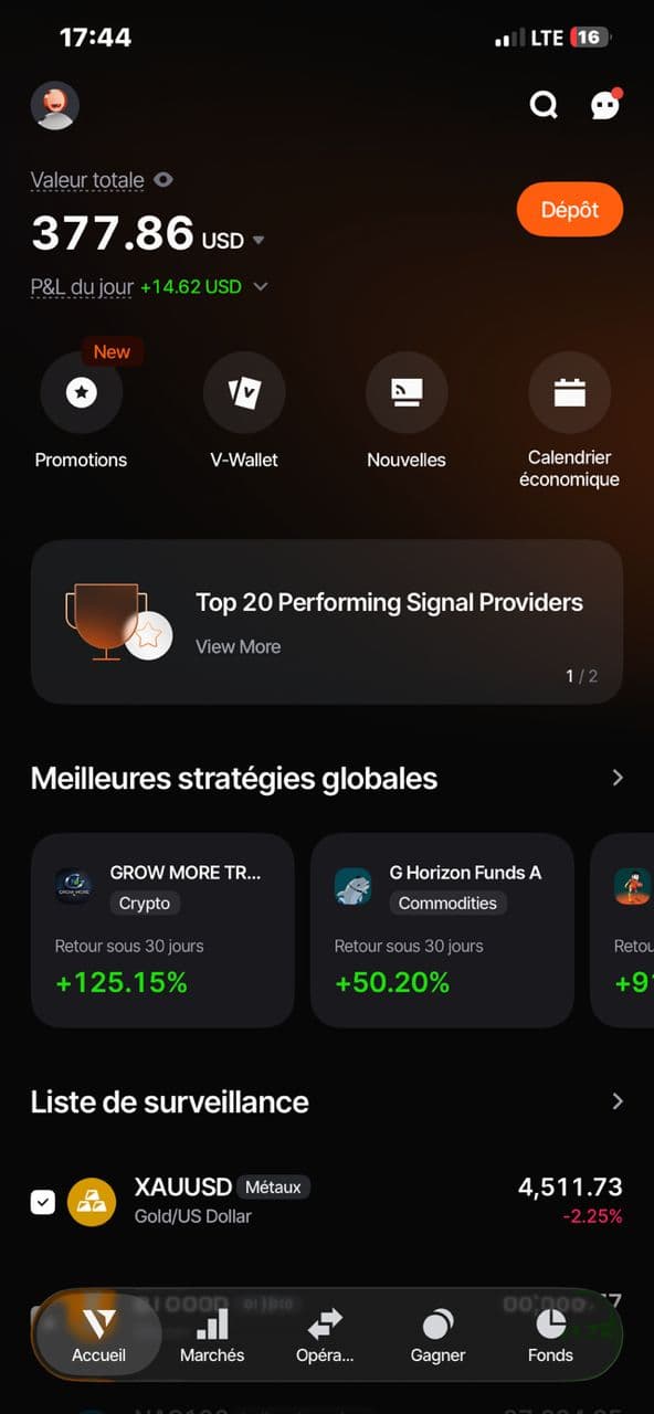 Résultat élève Gold Empire, solde 377 $
